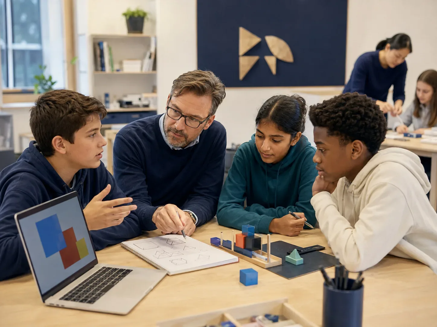 Instructor guiding students in a small-group learning session